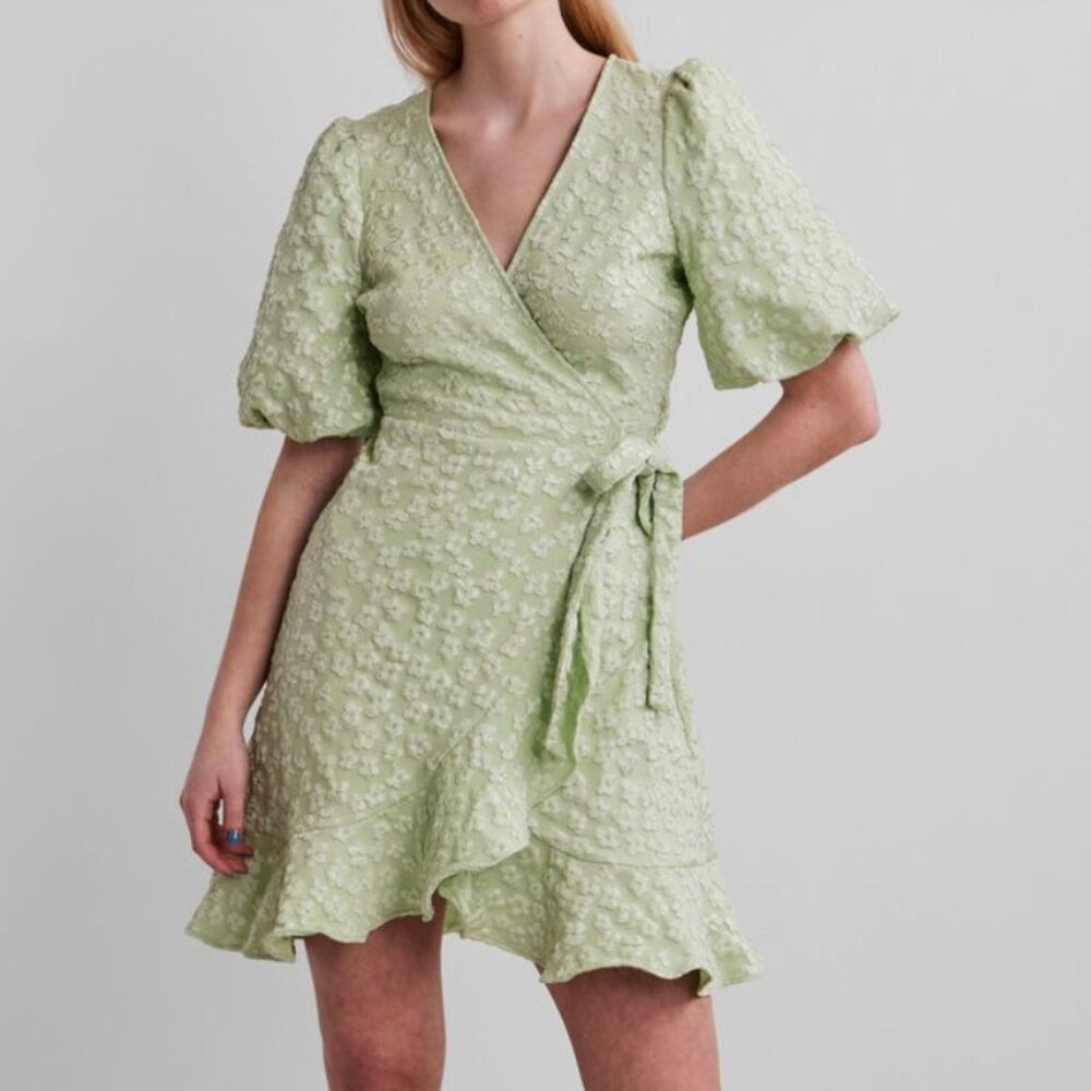 Floral Green Wrap Dress | Pieces | US L